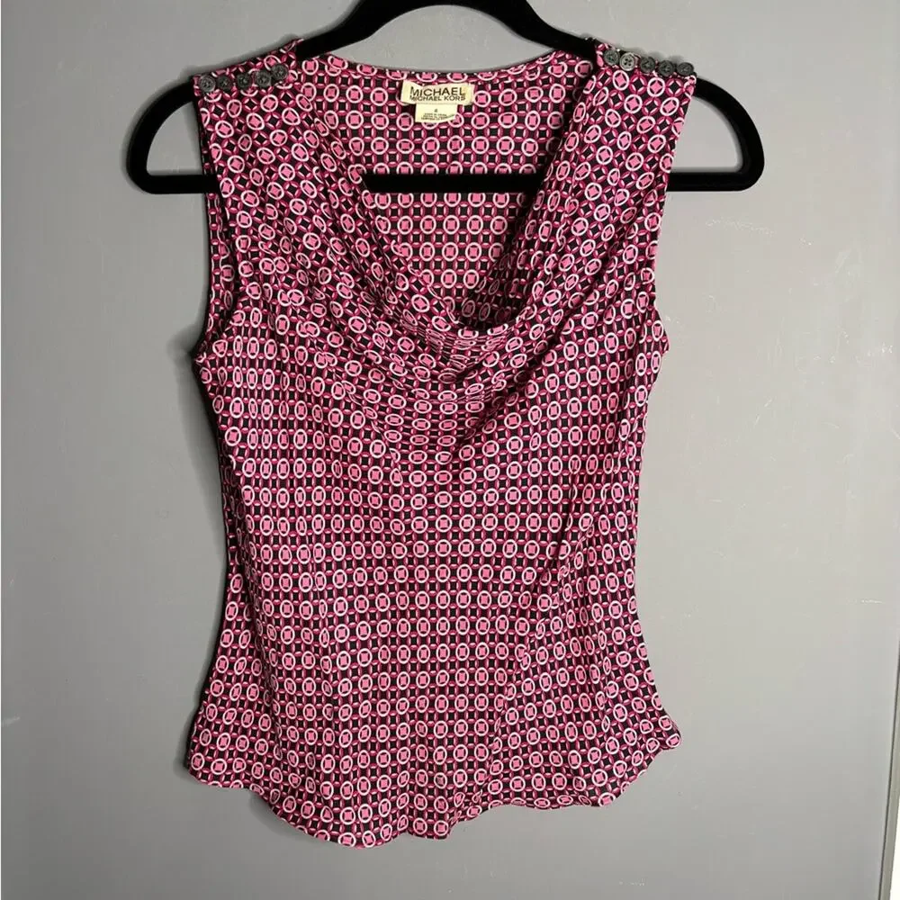 Michael Kors Pink Black Silk Draped Blouse 4